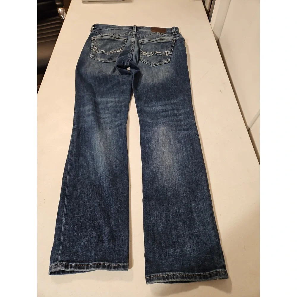 BKE Jeans Mens 33x32 Jake Straight Leg Denim Whiskered Faded Jeans (1788